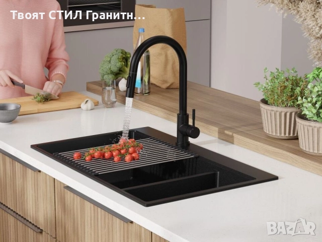 Черна кухненска гранитна мивка Осло 80 Duo Top 780x500 мм