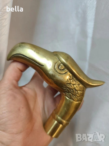 Бронзова дръжка за бастун -орлова глава-масивна, снимка 4 - Антикварни и старинни предмети - 54238635