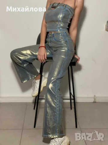 Продавам дънки и потник в синьо и сребро., снимка 4 - Комплекти - 48141869