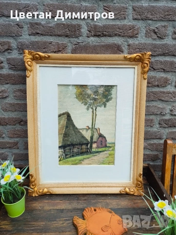 холандска акварелна картина с рустикален пейзаж, снимка 2 - Картини - 54083937