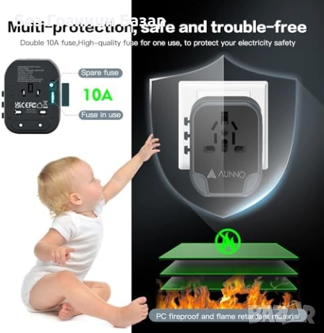 Нов Универсален адаптер за пътуване с 4 USB порта – 150+ държави Travel Plug , снимка 6 - Друга електроника - 52271260