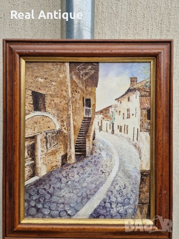 Превъзходна антикварна авторска майсторска картина масло върху платно , снимка 3 - Антикварни и старинни предмети - 54214004