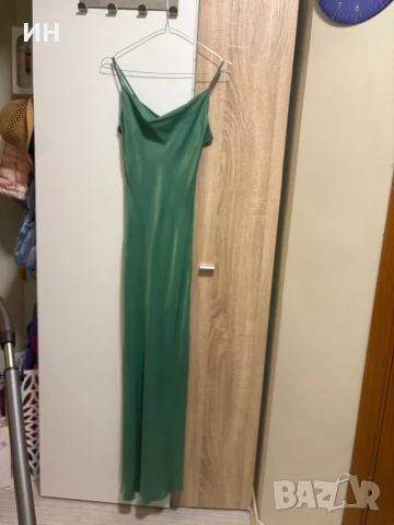 Сатенена рокля в зелено, снимка 3 - Рокли - 51180001