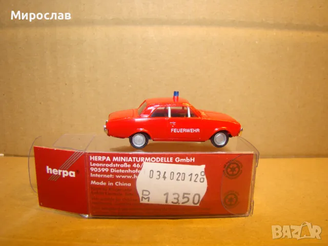 HERPA H0 1/87 ПОЖАРНА FORD TAUNUS МОДЕЛ ИГРАЧКА КОЛИЧКА, снимка 3 - Колекции - 48619610