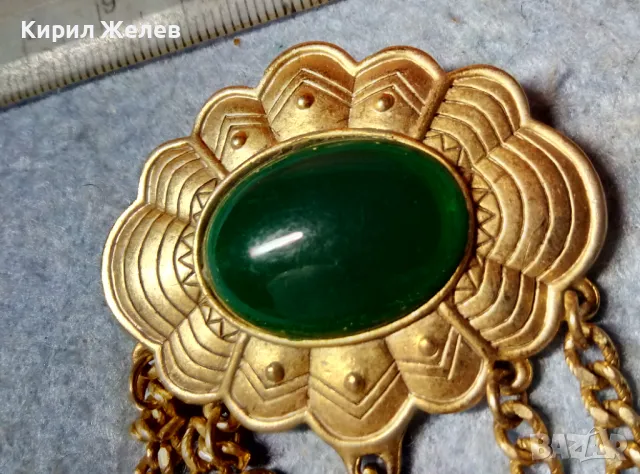 СТАРА АР ДЕКО СТИЛ ПОЗЛАТЕНА БРОШКА с ШЛИФОВАН ЗЕЛЕН АХАТ МАЙСТОРСКА РЕТРО ИЗРАБОТКА 48843, снимка 12 - Антикварни и старинни предмети - 48160266