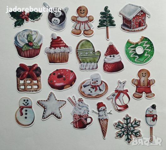 Дизайнерски скрапбук стикери Коледни сладки 21 бр - V097, снимка 1 - Други - 42470459