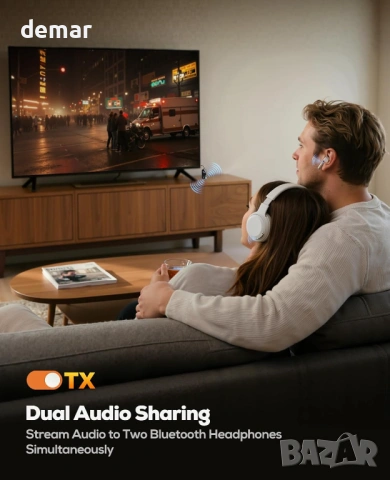 Nulaxy Bluetooth предавател/приемник с екран, споделяне на два AirPods/слушалки, 3.5 мм Aux, черен, снимка 5 - Други - 53961576