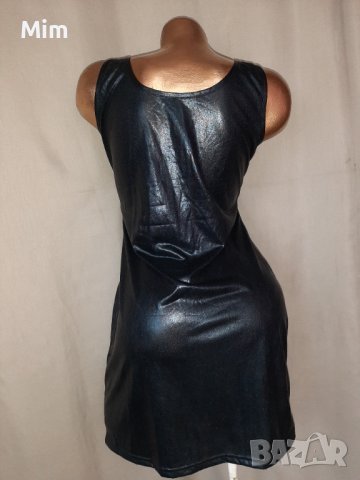  M/L Черна рокля от еко кожа, снимка 2 - Рокли - 40532870
