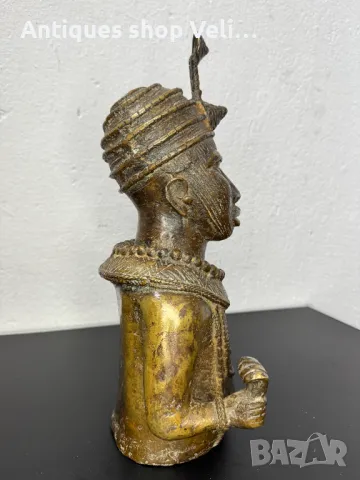 Африканска бронзова скулптура-Бенин №6686 , снимка 5 - Антикварни и старинни предмети - 49675434