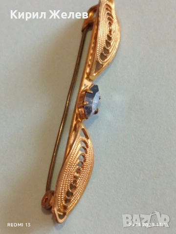 Златиста брошка с овални елементи и син камък ТОПАЗ 52187, снимка 5 - Други - 52547662