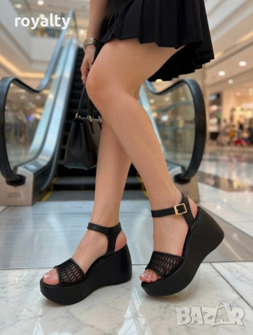 Сандали на платформа - черна кожа с мрежа, снимка 3 - Сандали - 54120560
