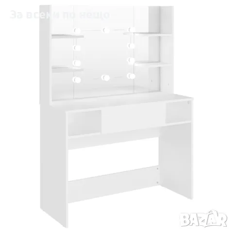 Тоалетка с LED лампи, 100x40x135 см, МДФ, бяла