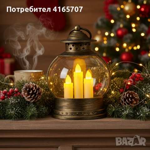 Декоративен коледен фенер с три LED свещи – безопасна и магична светлина, снимка 4 - Декорация за дома - 52753870