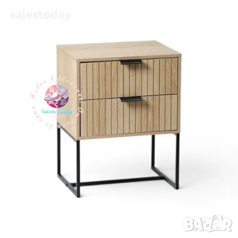 Дървено нощно шкафче с 2 чекмеджета и метална основа 40x30x52 см, снимка 2 - Шкафове - 56094055