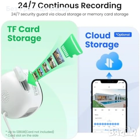 Нова Вътрешна 2K камера за прозорец AI засичане 24/7 запис нощно виждане, снимка 4 - IP камери - 53917698