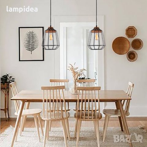 Пендел с Дървен връх и Метална решетка, снимка 3 - Лампи за таван - 38326297