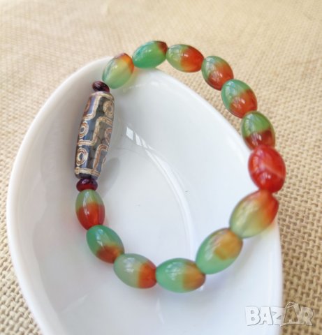 Гривни с мъниста Дзи и Паунов ахат, снимка 4 - Гривни - 40530158