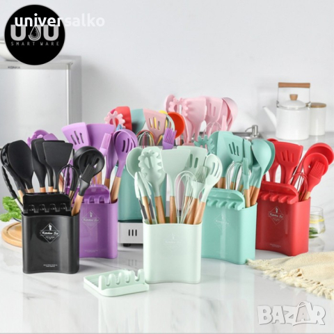 Комплект кухненски незалепващи силиконови прибори 13 части, снимка 1