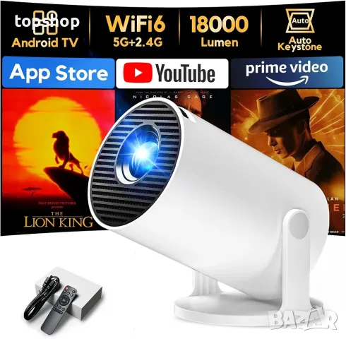 Нов Смарт Мини Прожектор Akiyo O2 (Android 14, Wi-Fi 6, Bluetooth 5.4, 180° Въртене)  