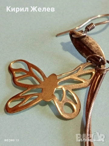 Висящи сребърни обеци с мотив ПЕПЕРУДА 🦋 майсторска изработка 40141, снимка 2 - Обеци - 52882212