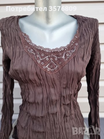 Дамска тънка кафявя блуза с дълъг ръкав - модел 38, снимка 8 - Блузи с дълъг ръкав и пуловери - 39225375