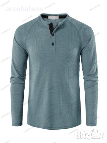 Мъжка едноцветна тениска с дълъг ръкав и копчета, 8цвята, снимка 17 - Тениски - 42069624