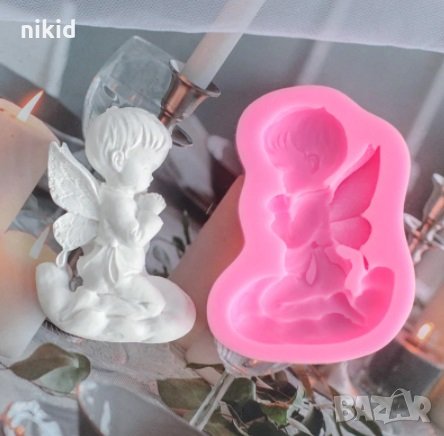 Момченце молещ ангел кръщене силиконова форма молд украса декор торта фондан тесто пита