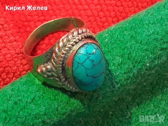 ПРЕКРАСЕН КЛАСИЧЕСКИ ТЮРКОАЗЕН РЕТРО АРТ ПОСРЕБРЕН МЕДЕН ПРЪСТЕН 44327, снимка 4 - Пръстени - 45969300