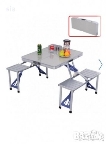 Алуминиева сгъваема маса за пикник с 4 стола,85x67x67 см, снимка 1 - Къмпинг мебели - 32204780
