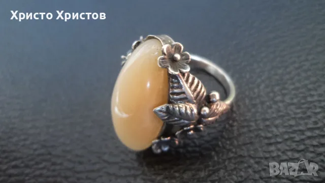Руски СССР сребърен изящен пръстен с уралски ахат , снимка 2 - Пръстени - 55710802