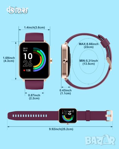 Смарт часовник ZOSKVEE, 1,69 инчов HD сензорен екран, лилав, снимка 8 - Смарт гривни - 42825575