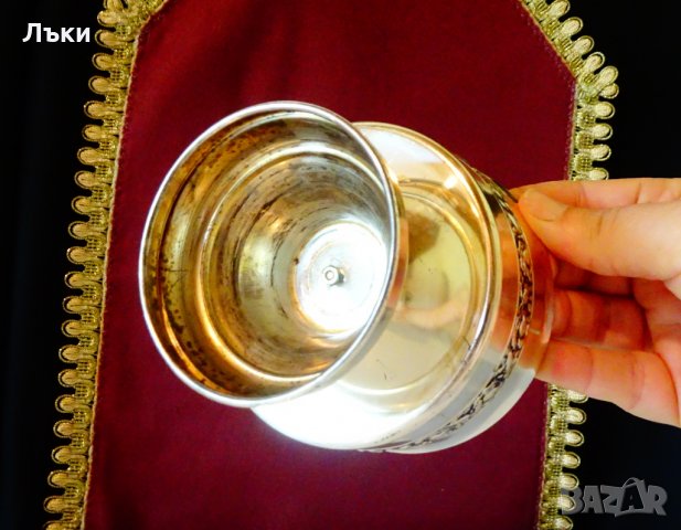 Немска посребрена чаша,бокал с рози 300 мл. , снимка 3 - Антикварни и старинни предмети - 30207634