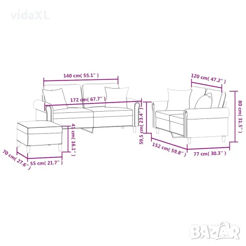 vidaXL Комплект дивани 3 части с възглавници, тъмнозелен, кадифе, снимка 10 - Дивани и мека мебел - 56146768