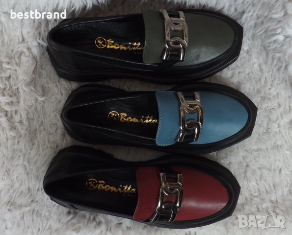 Обувки, естествена кожа, зелени, сини, бордо,  код 506/80, снимка 8 - Дамски ежедневни обувки - 40416452