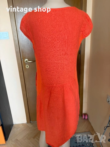 Ленена рокля Esvivid в наситен оранжев цвят, размер М/ малко L, снимка 5 - Рокли - 53955538