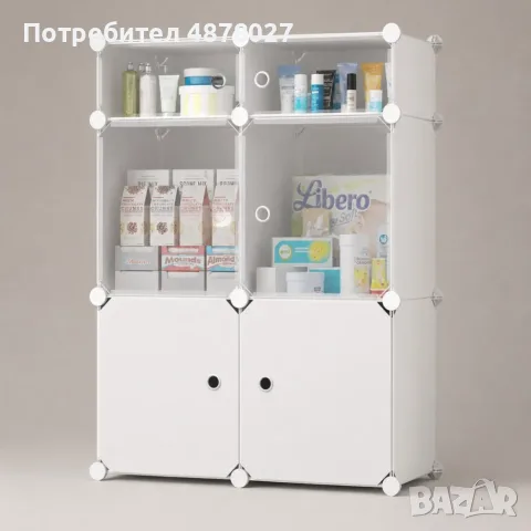 Модулен шкаф за съхранение – 6 модула с вратички, бял, 144 × 74 × 37 см, снимка 6 - Шкафове - 56003059