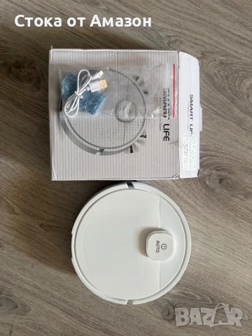 Робот прахосмукачка 3 в 1, 16x16x6см, с моп, автоматично зареждане, Wi-Fi/Приложение, бяла!