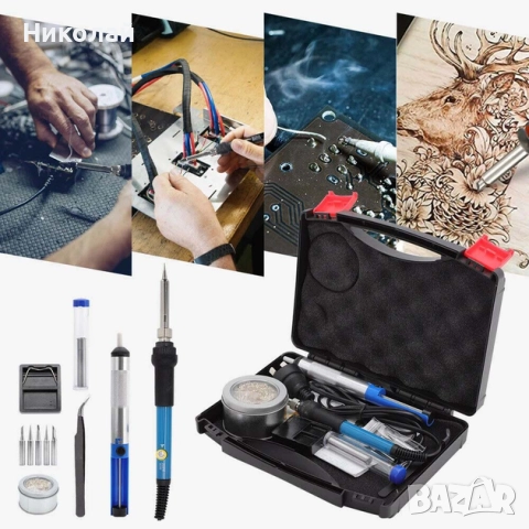 Комплект за запояване в кутия WEP 947-III, поялник 60W с регулируема t 200-450 °C, човки 900M 6 бр., снимка 7 - Друга електроника - 52245686