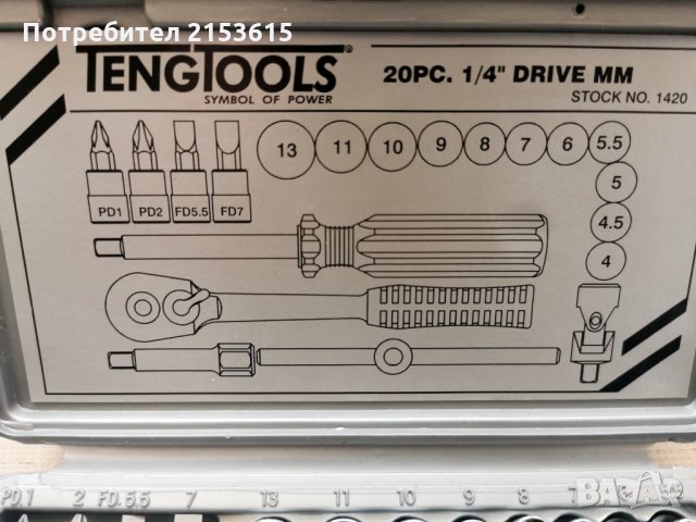 teng tools тенг 20 части малка гидория 1/4 хром ванадий вложки/камъни комплет в кутия, снимка 5 - Други инструменти - 35210142