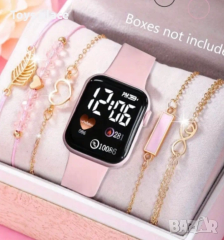 Комплект електронен часовник и 5 гривни за момиче, подаръчен комплект , снимка 2 - Детски - 51632029