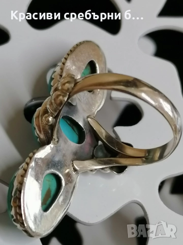 Масивен сребърен пръстен с тюркоаз, снимка 5 - Пръстени - 52904251