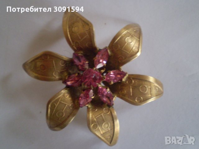 Антична брошка Франция цвете с розов кристал 1930г-1940г, снимка 5 - Антикварни и старинни предмети - 35080732