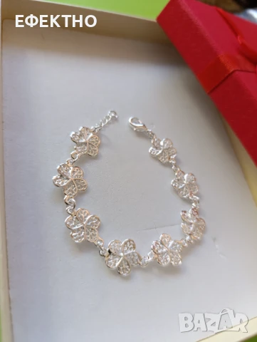 Нова, масивна сребърна гривна,с цветя в подаръчна кутия., снимка 2 - Гривни - 50952725