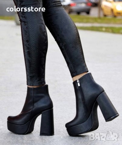 Боти на ток - черна кожа - NK10 
