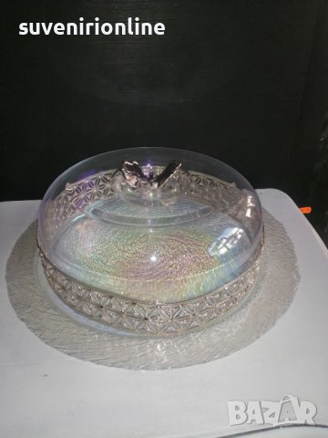 Стъклен поднос за торта/кекс с капак, снимка 2 - Аксесоари за кухня - 40012060