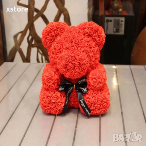 Мече изработено от рози с панделка, 38см, снимка 8 - Подаръци за жени - 52793369