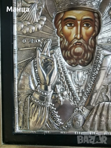  Сребърна икона на Свети Никола, снимка 2 - Икони - 52589367