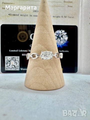 Сребърен пръстен с мойсанит (диамант) 0.5 карата, снимка 2 - Пръстени - 53205675