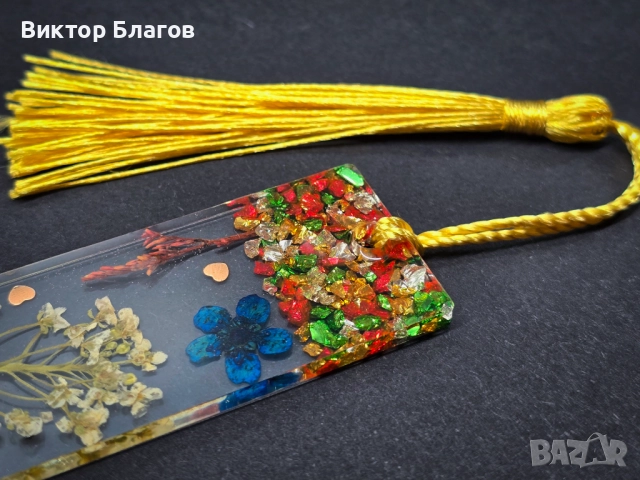 Книгоразделител от епоксидна смола с цветя, снимка 6 - Други - 52908793