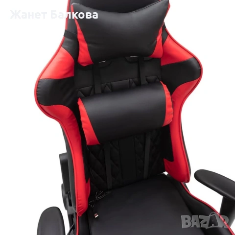 Ергономичен геймърски стол с функция за масаж и подложка за крака - червен, снимка 9 - Столове - 53874327